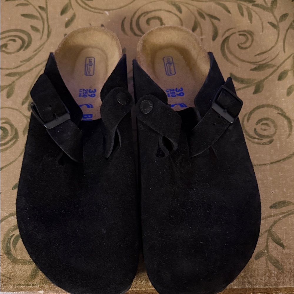 Women's Birkenstock Boston Black Suede Slip-On Clogs - Picture 2 of 4